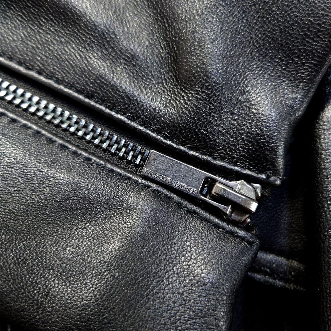 ウィルソンズレザー　レザーコート　ラムレザー　羊革　ベルト　ライナー付　黒　M