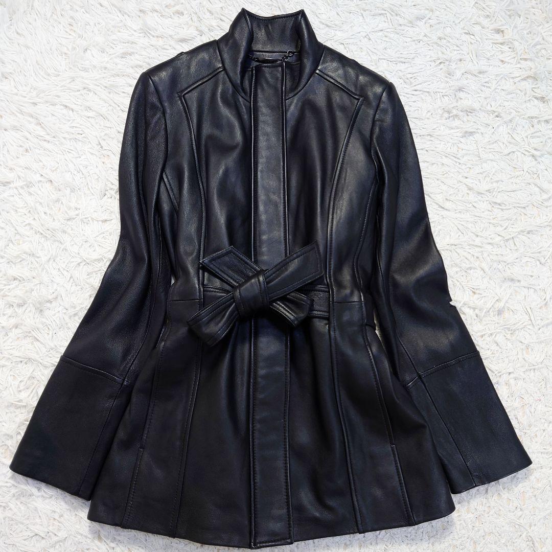 ウィルソンズレザー　レザーコート　ラムレザー　羊革　ベルト　ライナー付　黒　M