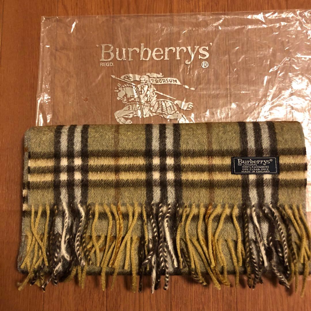 カシミヤ 希少 ロング丈 カーキー Burberry's チェックウールマフラー