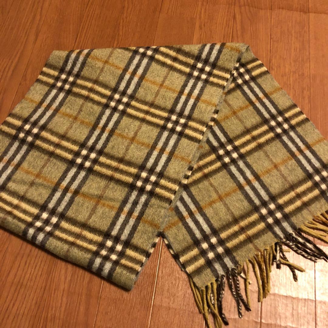 カシミヤ 希少 ロング丈 カーキー Burberry's チェックウールマフラー