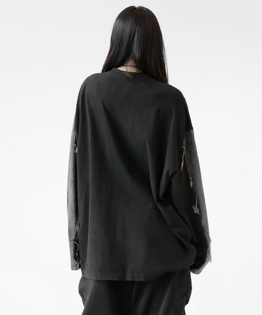 minsobi 袖切り替え ダメージデニム ロンT