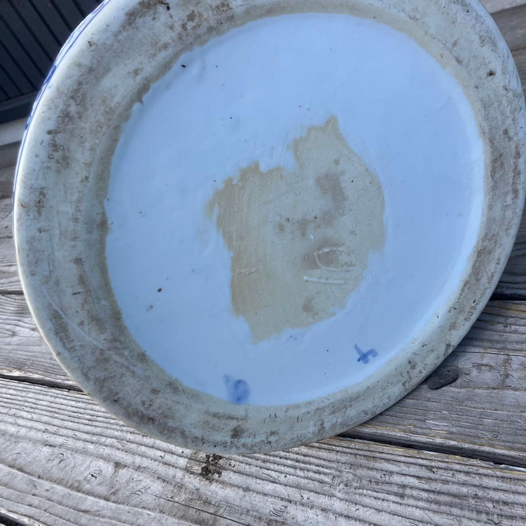 中国陶器スツール 青華唐子之図 染付 花柄 花台 ビンテージ ヴィンテージ