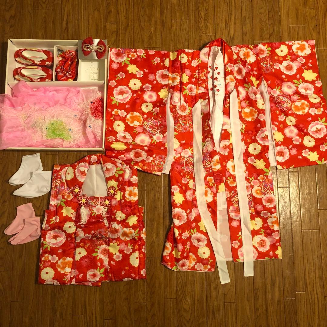 子供用　着物　セット　女の子用　七五三　記念日　撮影用　赤