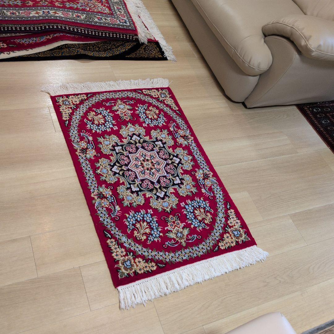 60x90cmペルシャ手織り・クム・マット(055)玄関・ラグ・絨毯・じゅうたん