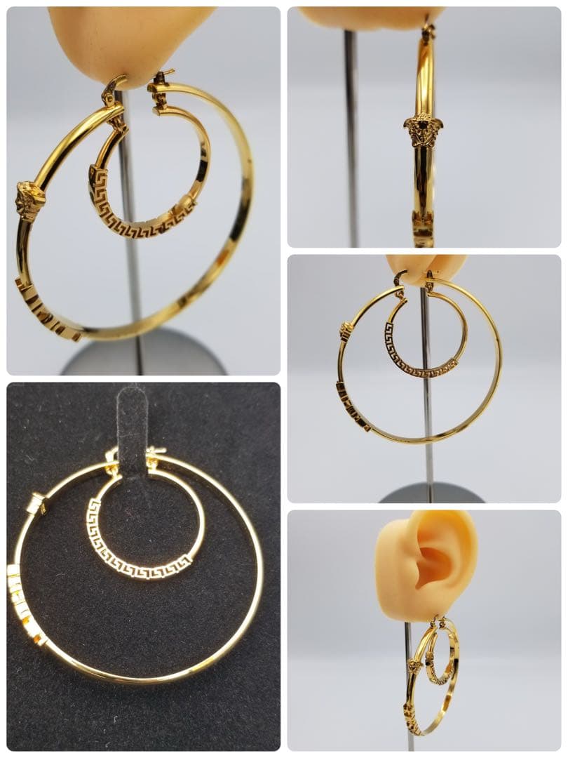 VERSACE ヴェルサーチ メデューサ グレカ フープピアス ゴールド