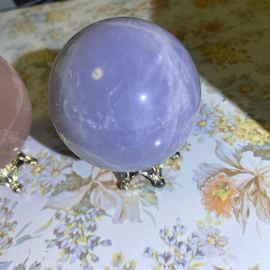 スターローズクォーツ約7cm　ブルーローズクォーツ約6cm　スフィア　セット