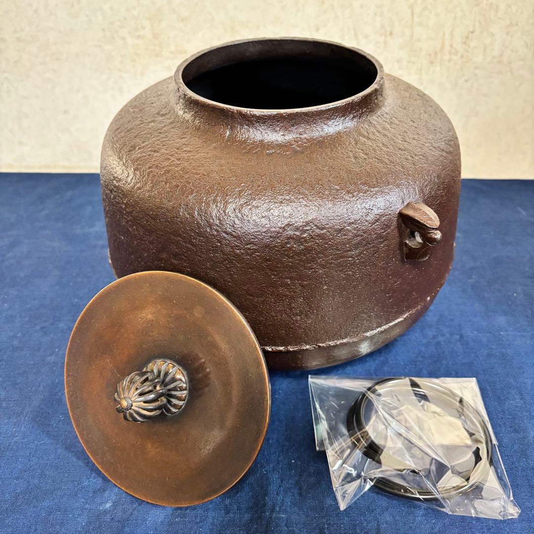 人間国宝 風炉 茶釜 電熱器 唐銅面取風炉 阿弥陀 野々田電熱器 敷板 茶道具