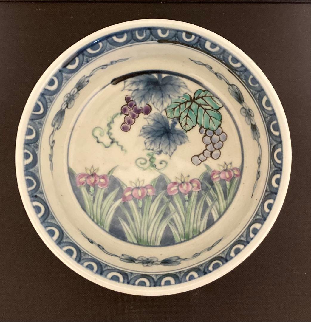 佐藤走波（六代）染錦葡萄菖文　高台鉢