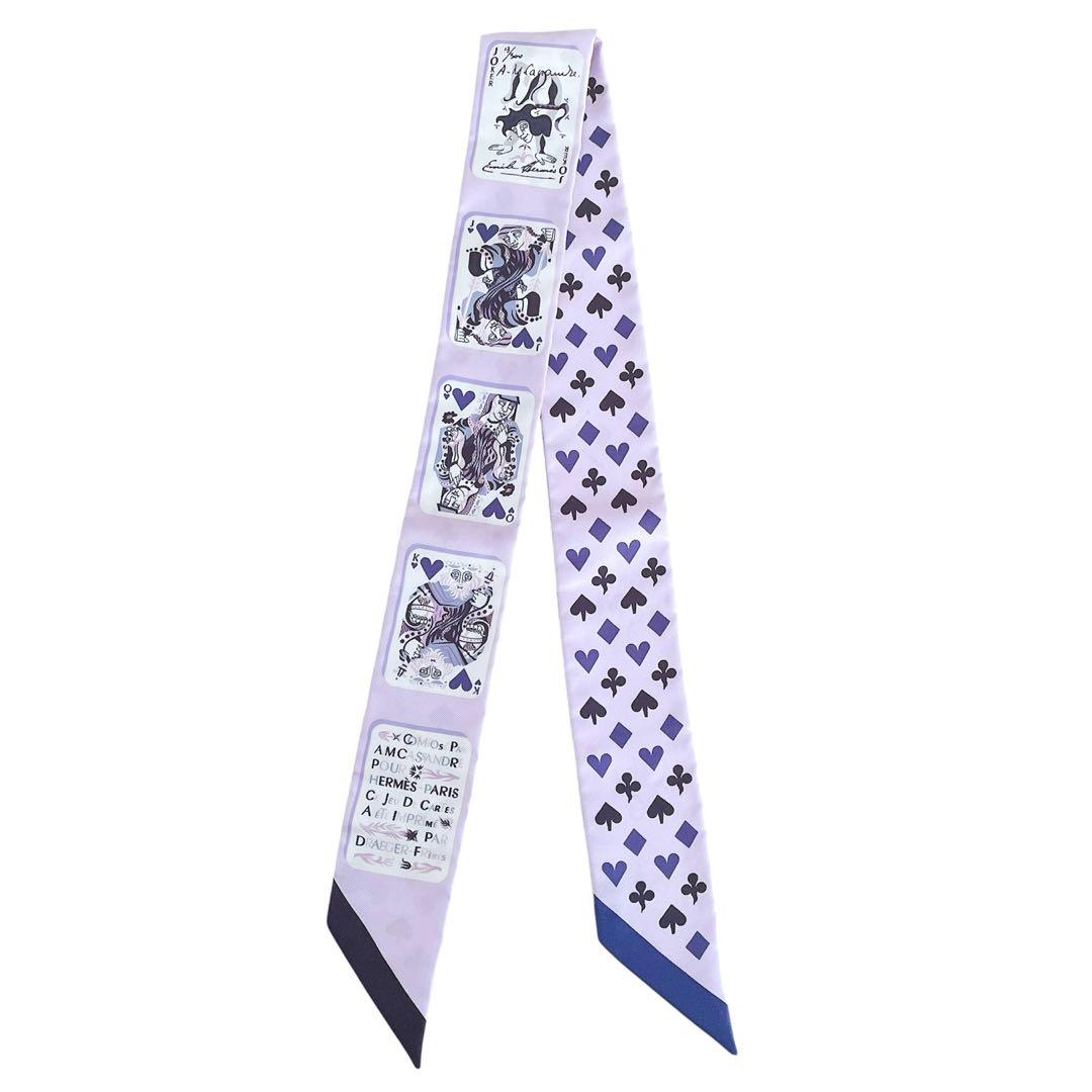 極美品✨エルメス スカーフ ツイリー トランプ柄 シルク パープル