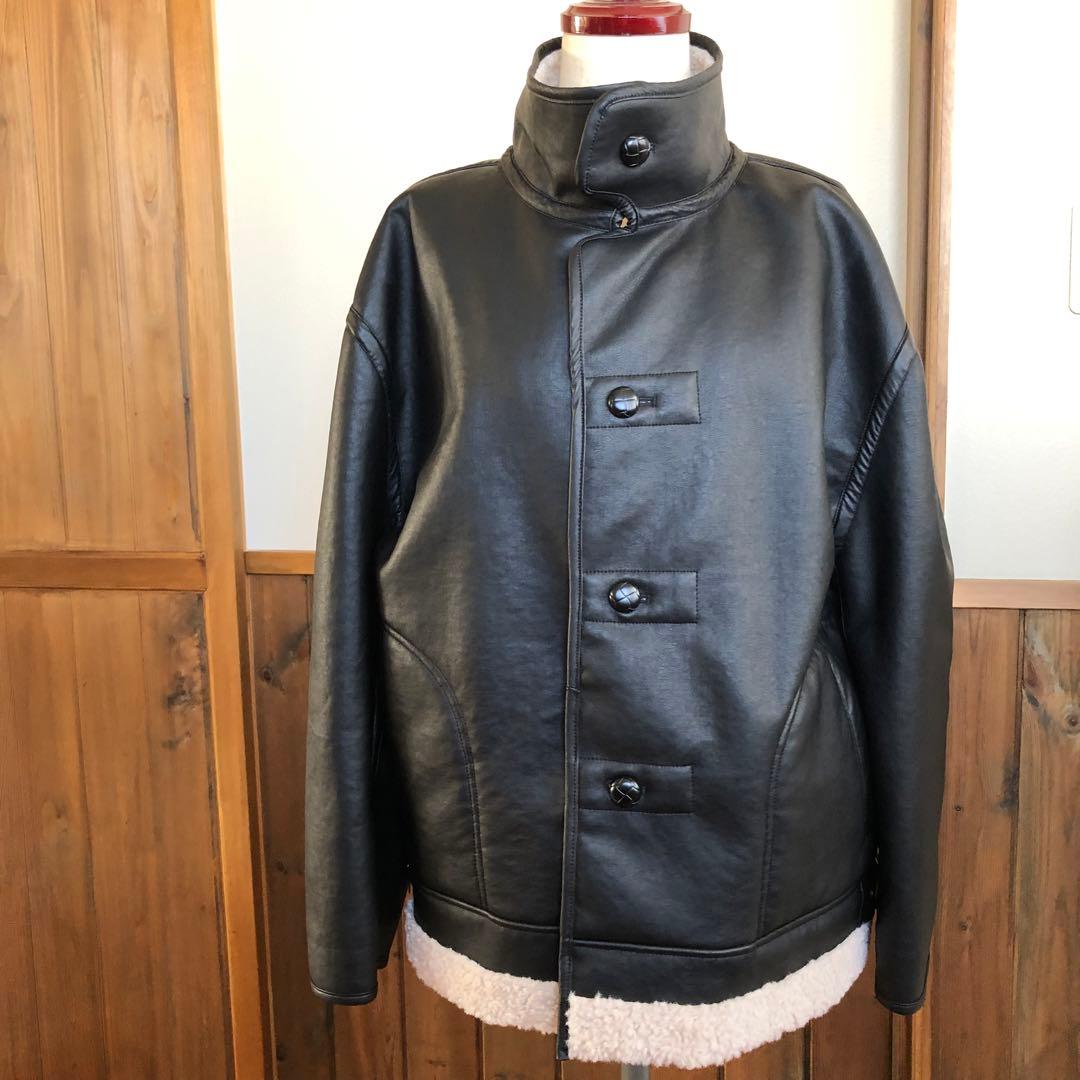 シェルパ素材 フェイクレザーボアジャケット　リバーシブル