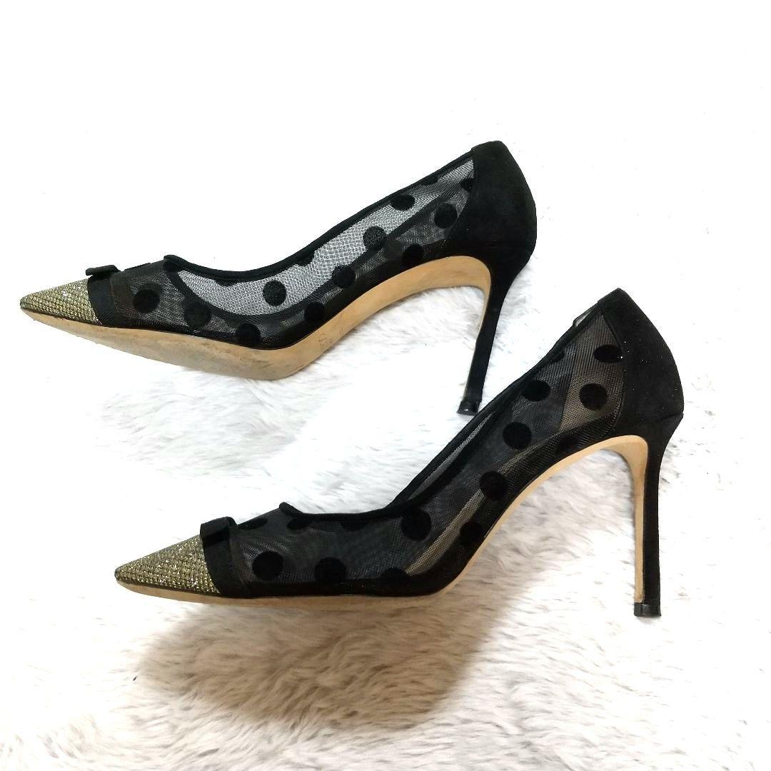 ジミーチュウ　メッシュドット柄　グリッター　ポインテッドトゥ　パンプス　23．5