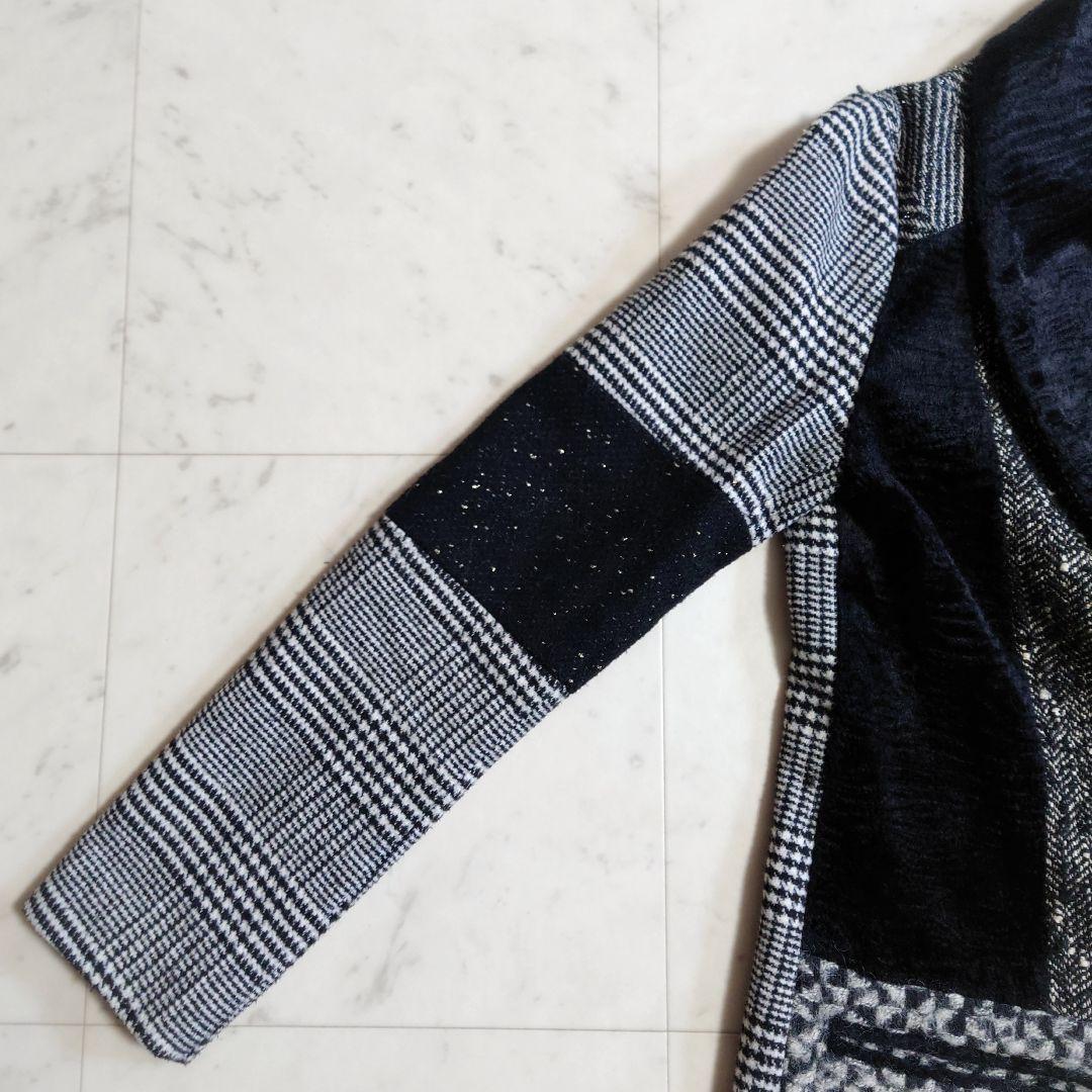 美品♪ デシグアル ショールカラー パッチワーク風 切替 オーバーコート