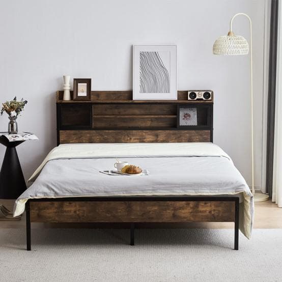 【限定価格ｘ送料無料】D・ダブル　高級ベッドフレーム・コンセント付き　在庫一掃！