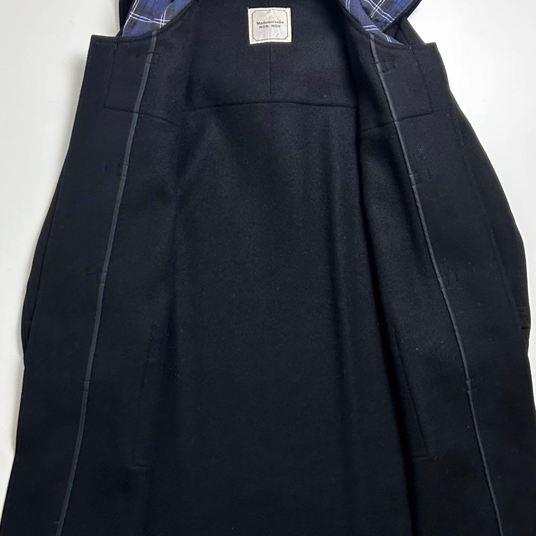 90s【美品】マドモアゼルノンノン/ロングダッフルコート/チェック柄切り替え/黒