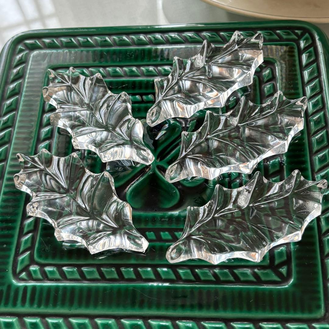 フランスアンティーク クリスタル カトラリーレスト ヒイラギ 5個セット