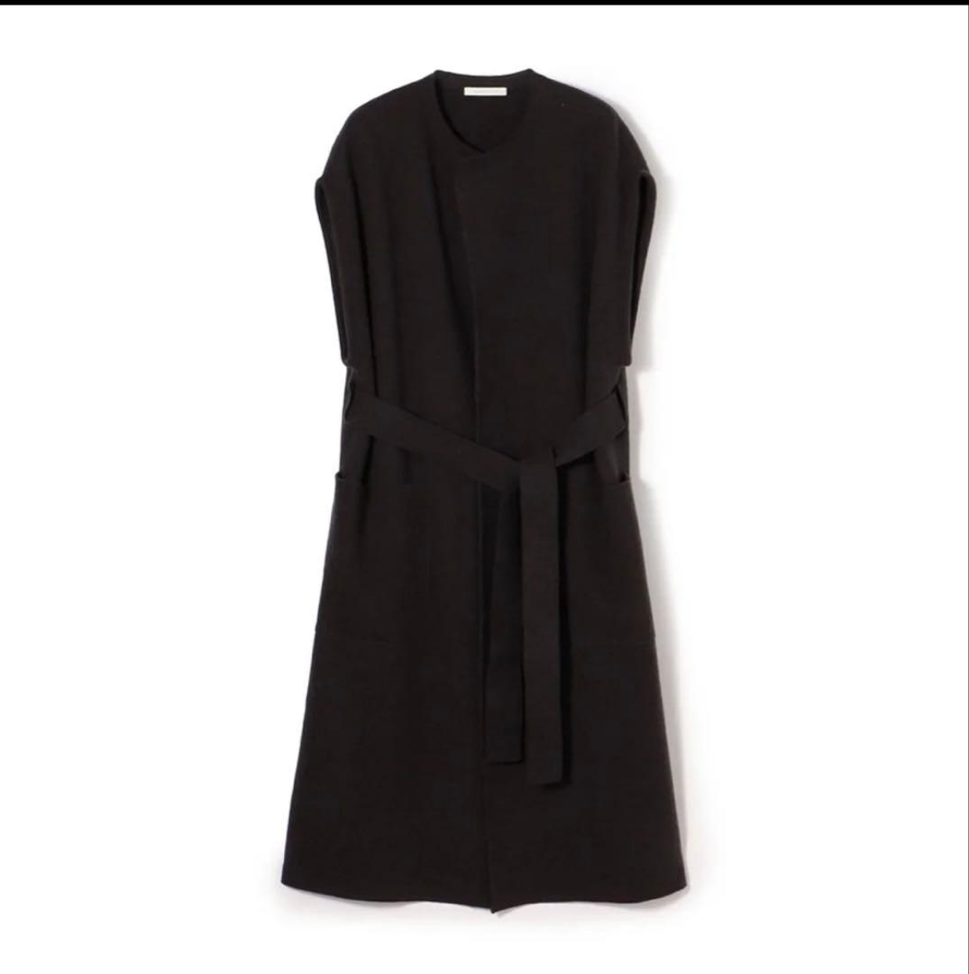 新品GALERIE VIE フェルトニット ベルテッドロングジレチャコールグレー