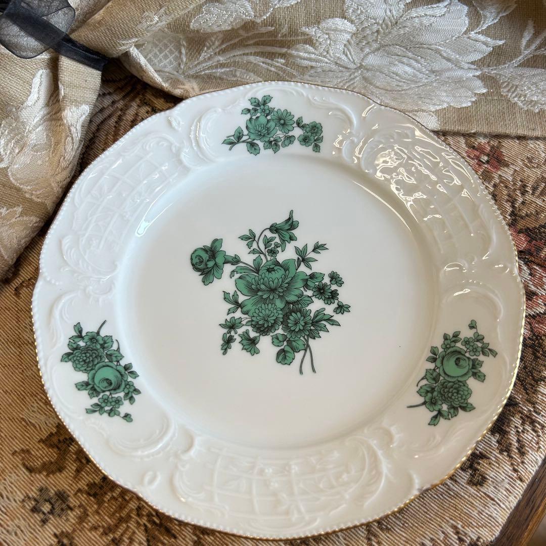 ドイツ製 ROSENTHAL マイセンフラワーグリーン 美しいレリーフ プレート