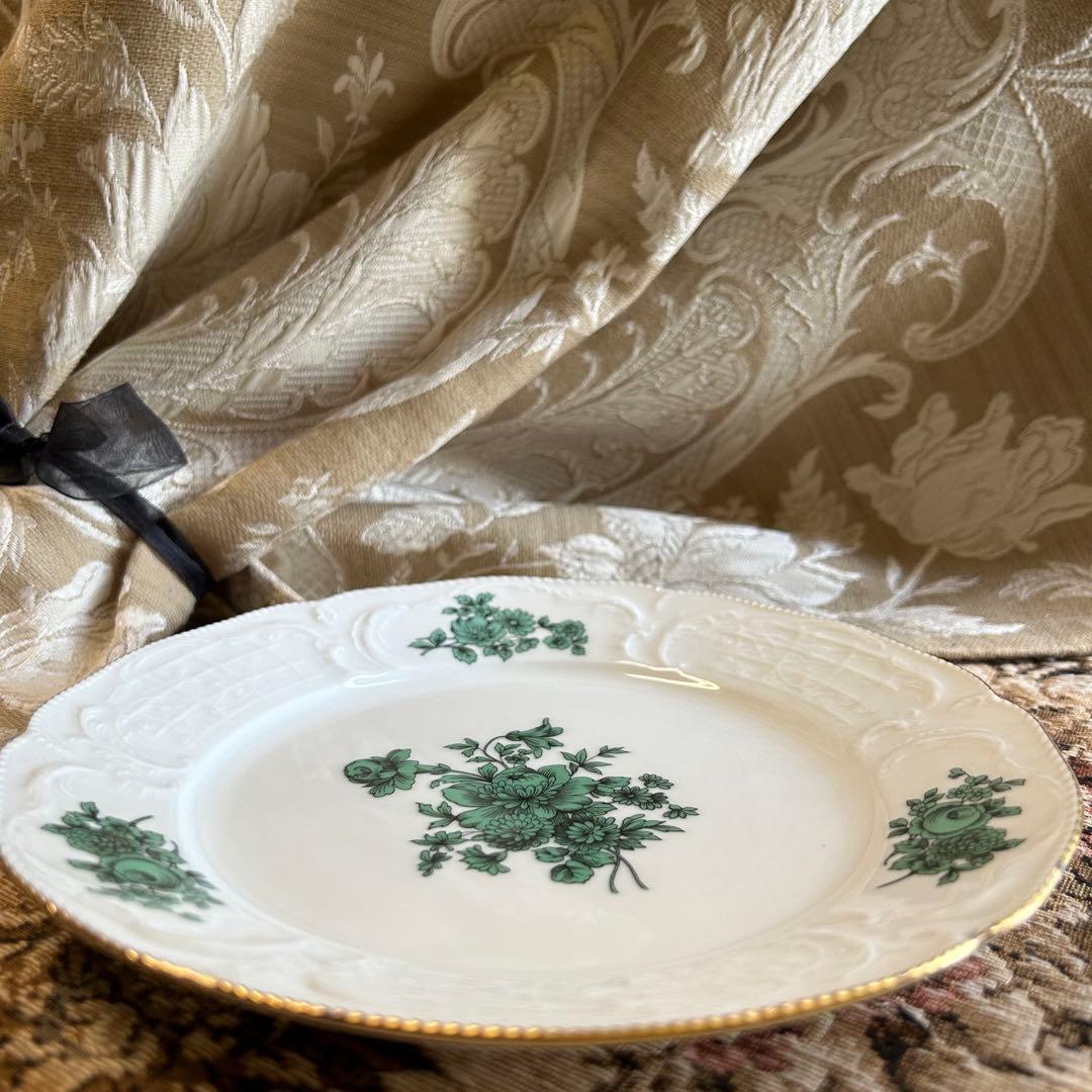 ドイツ製 ROSENTHAL マイセンフラワーグリーン 美しいレリーフ プレート