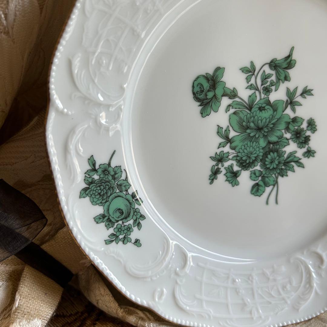 ドイツ製 ROSENTHAL マイセンフラワーグリーン 美しいレリーフ プレート