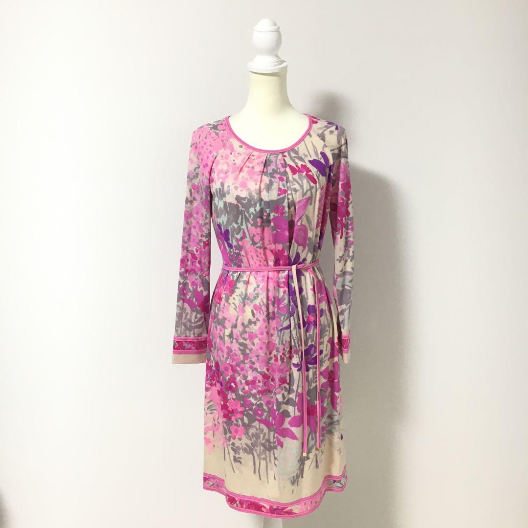 美品　LEONARD レオナール ベルト　ストレッチ　ウール　ワンピース　42