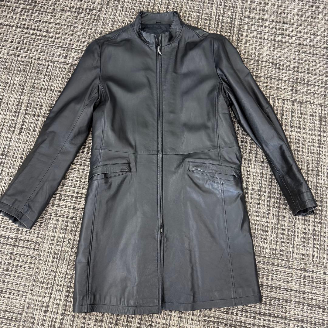 コムサデモード ラムレザー チェスターコート キルティング ブラック メンズ