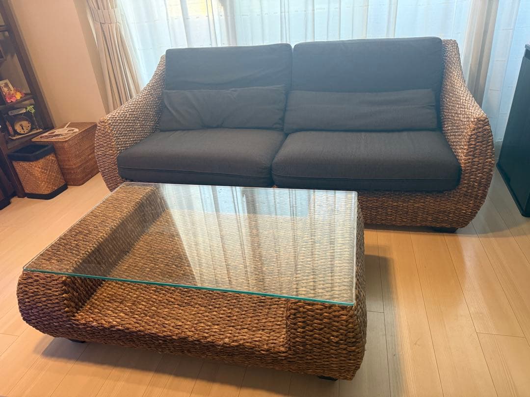 ハワイアン家具 3点セット ソファ テーブル オットマン