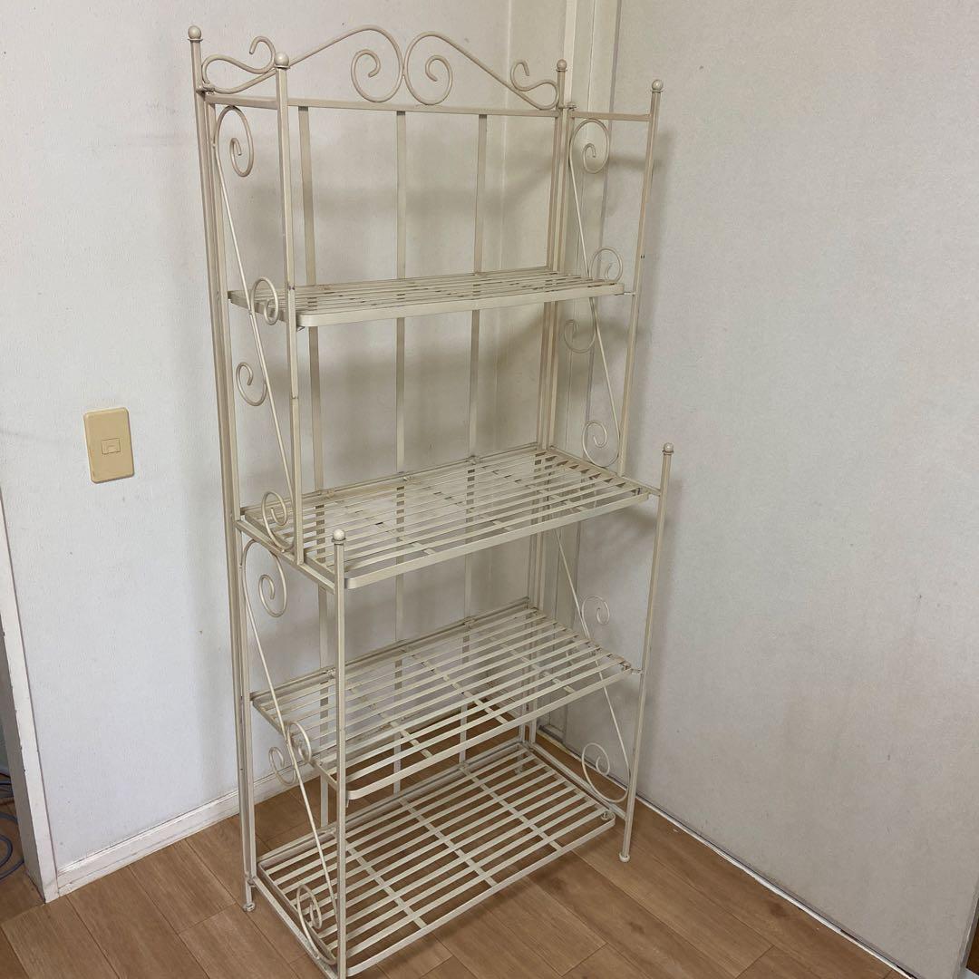 アイアンラック　オープンラック　4段　フェミニン　姫系　アイアンフレーム　白