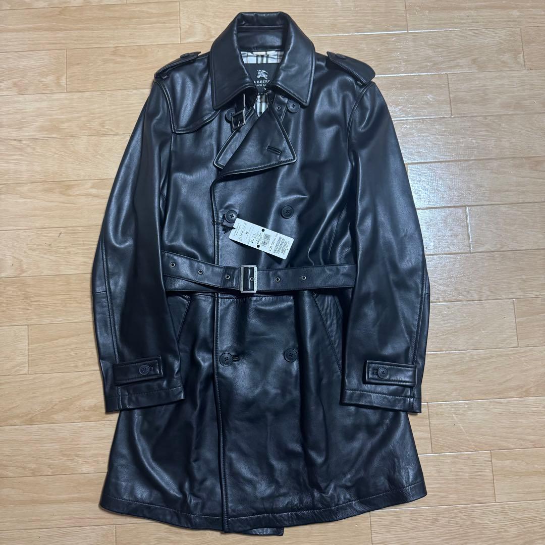 タグ付/BURBERRY BLACK LABEL ラムレザー トレンチコート M