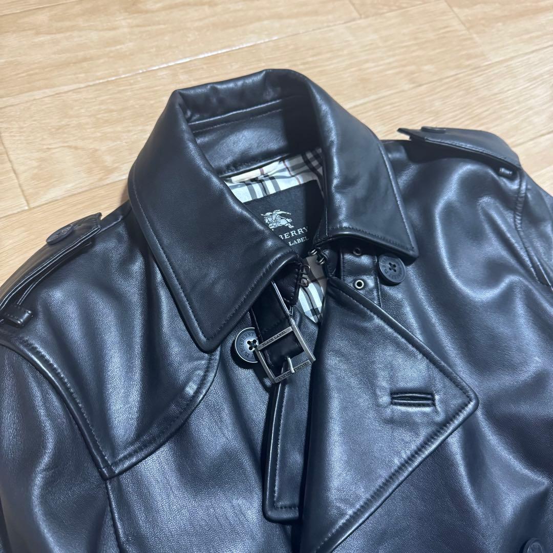 タグ付/BURBERRY BLACK LABEL ラムレザー トレンチコート M