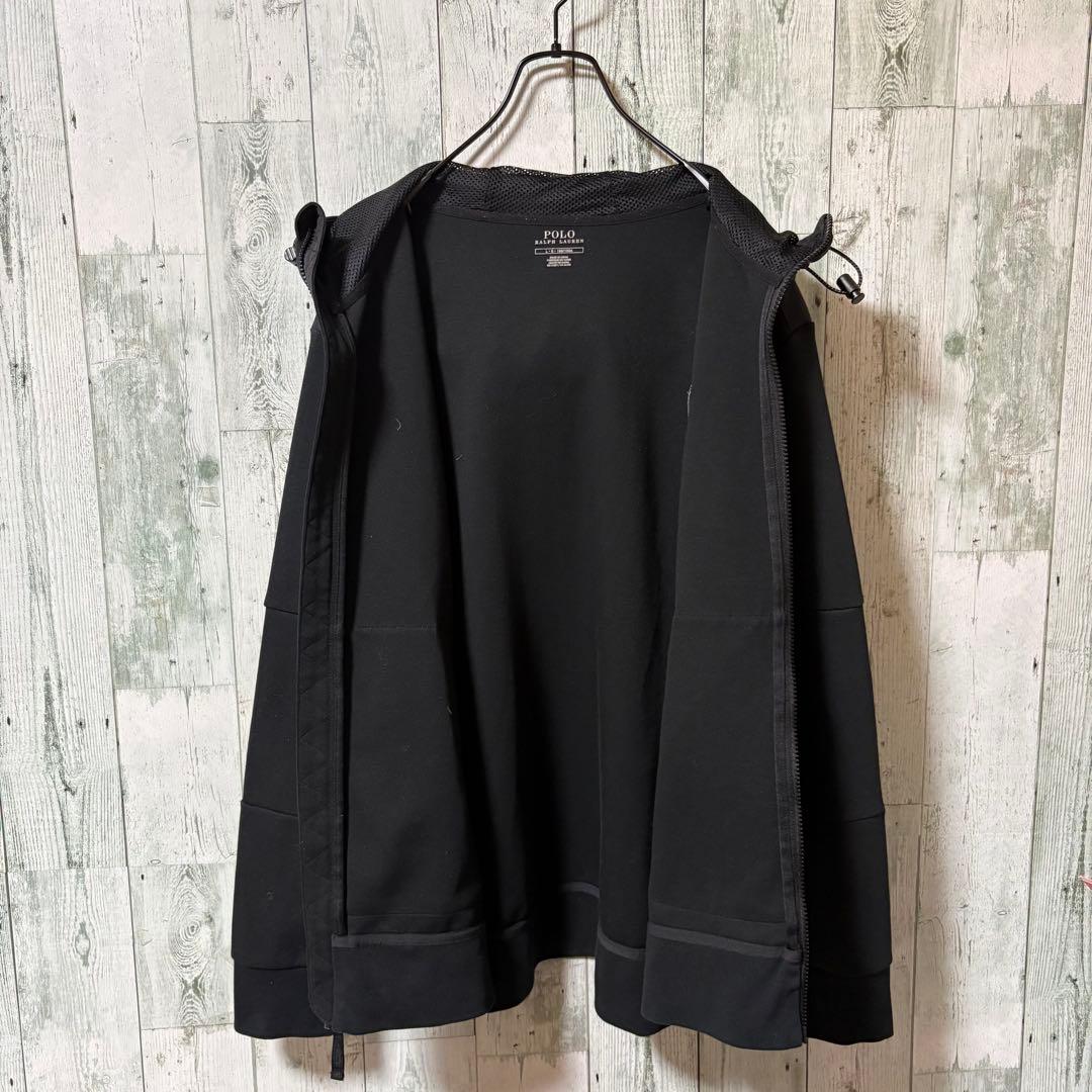 ポロラルフローレン　刺繍ロゴ　ジップパーカー　素材切替デザイン　黒　L