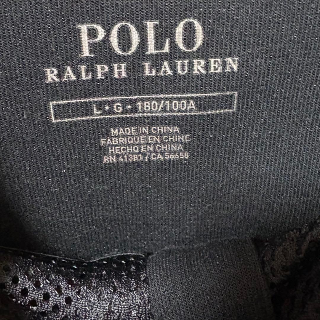 ポロラルフローレン　刺繍ロゴ　ジップパーカー　素材切替デザイン　黒　L