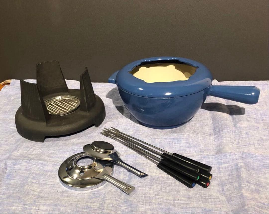 ル・クルーゼ フォンデュ・セット ブルー20cm 未使用