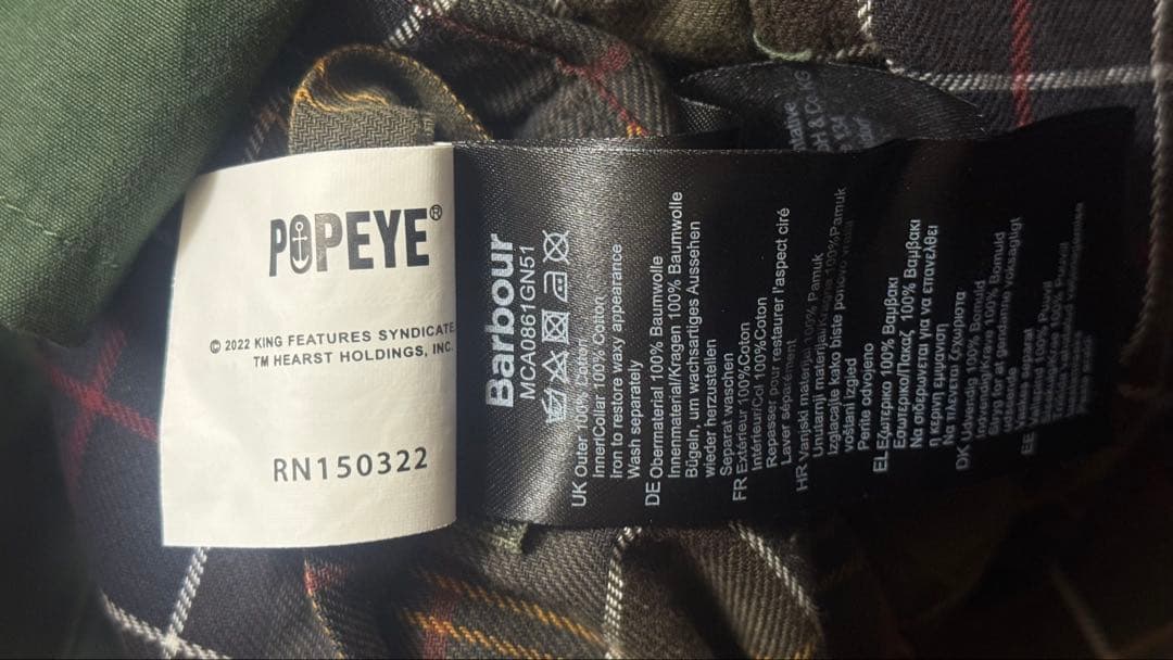 NOAH Barbour ポパイ刺繍グリーンジャケット