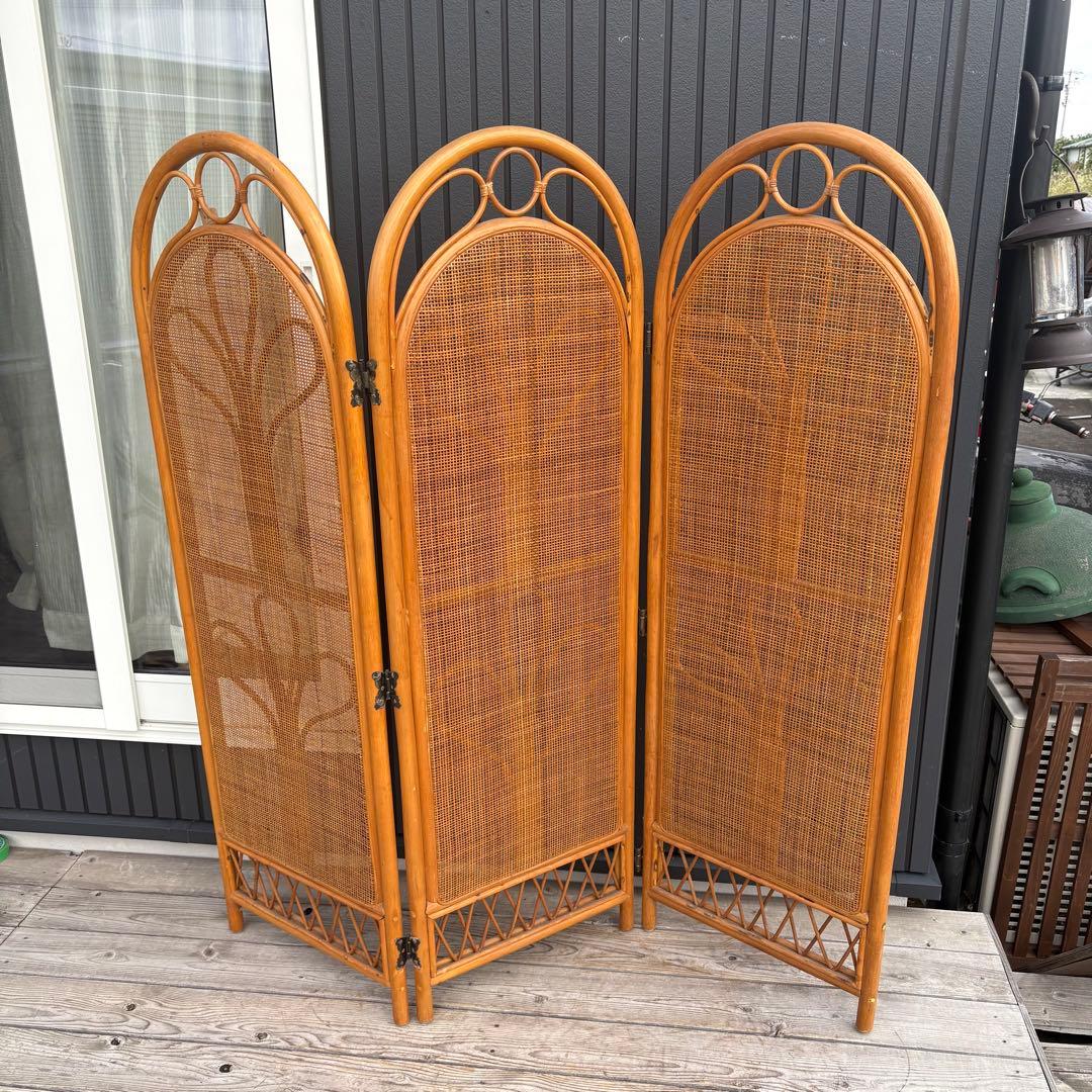 昭和レトロ エスニック 3連 ラタンパーテーション 間仕切り パーティション衝立