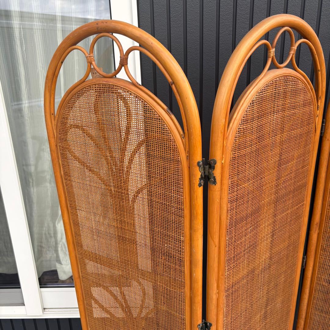 昭和レトロ エスニック 3連 ラタンパーテーション 間仕切り パーティション衝立