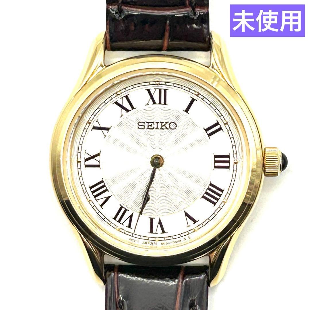 未使用 セイコー ナノユニバース コラボ 腕時計 クオーツ Wネーム レザー 金