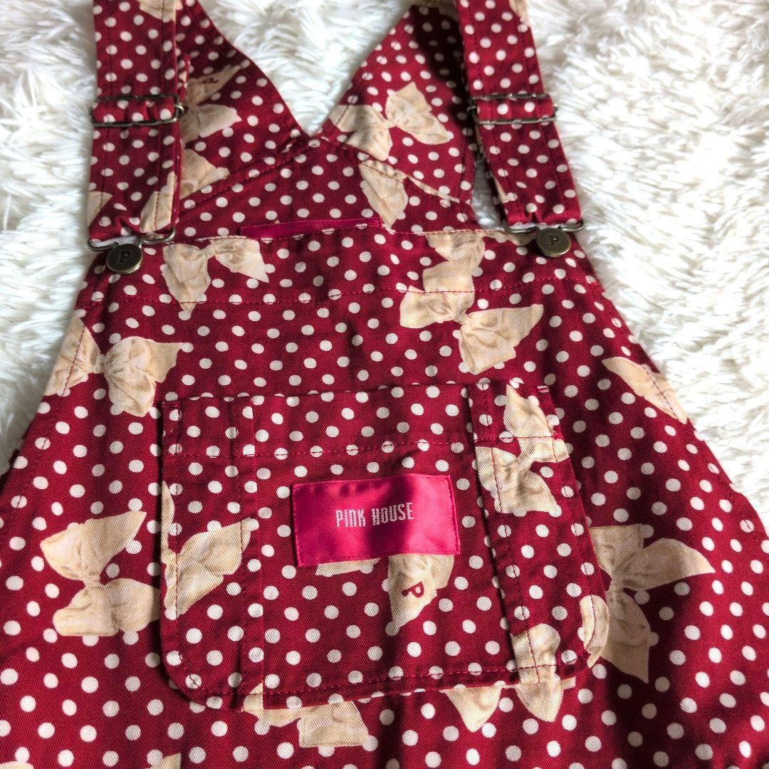 ピンクハウス　ジャンバースカートリボン PINK HOUSE 赤ドットサロペット