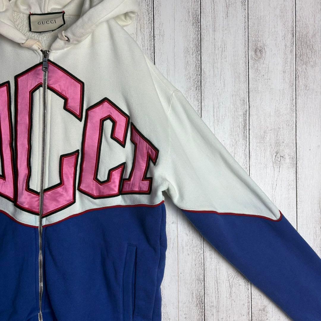 6037【人気デザイン】グッチ‪☆刺繍ロゴ入りバイカラージップパーカー