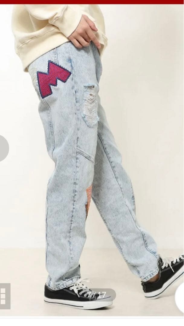 【美品】デシグアル　ミッキーマウス リラックスジーンズ　デニム　ダメージ　M