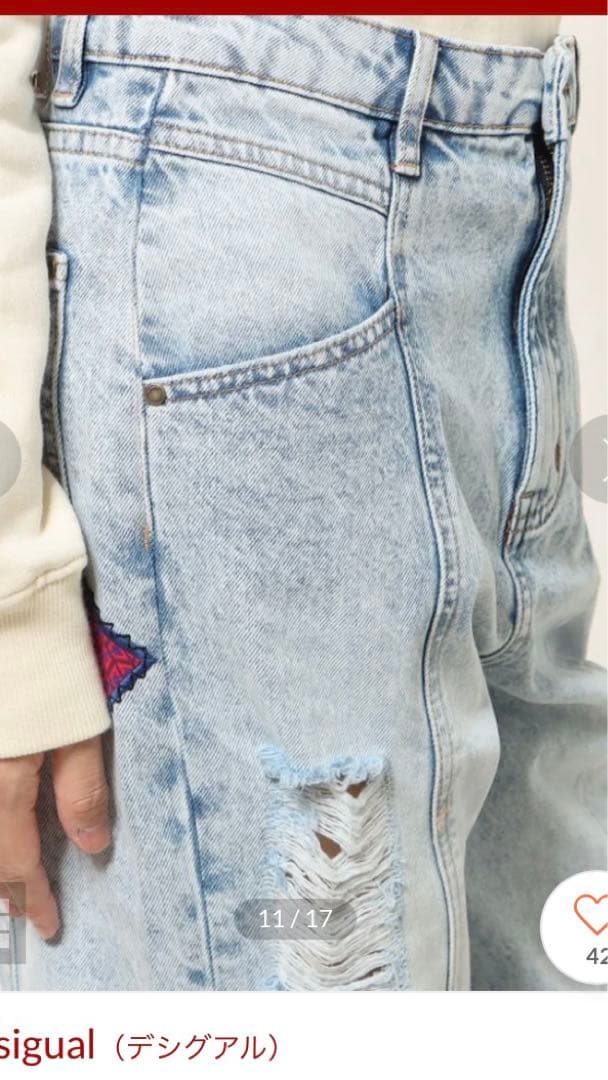 【美品】デシグアル　ミッキーマウス リラックスジーンズ　デニム　ダメージ　M