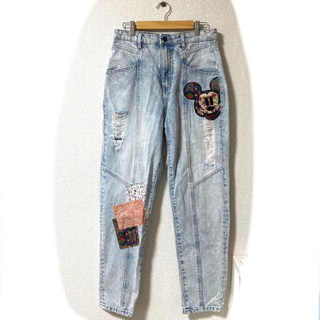 【美品】デシグアル　ミッキーマウス リラックスジーンズ　デニム　ダメージ　M