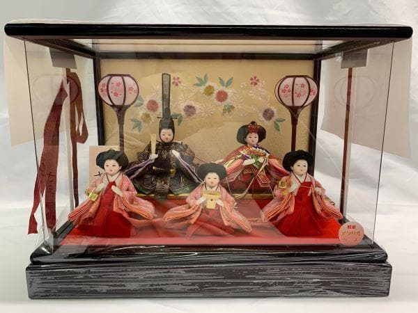 雛人形 豆雛五人 溜塗 アクリルケース 225A-294 ひな人形 ケース入り