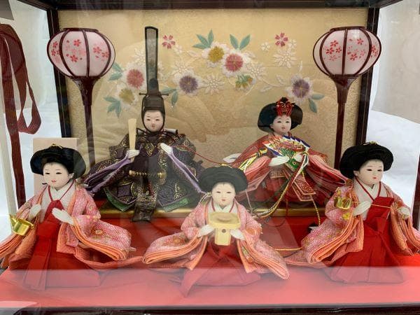 雛人形 豆雛五人 溜塗 アクリルケース 225A-294 ひな人形 ケース入り