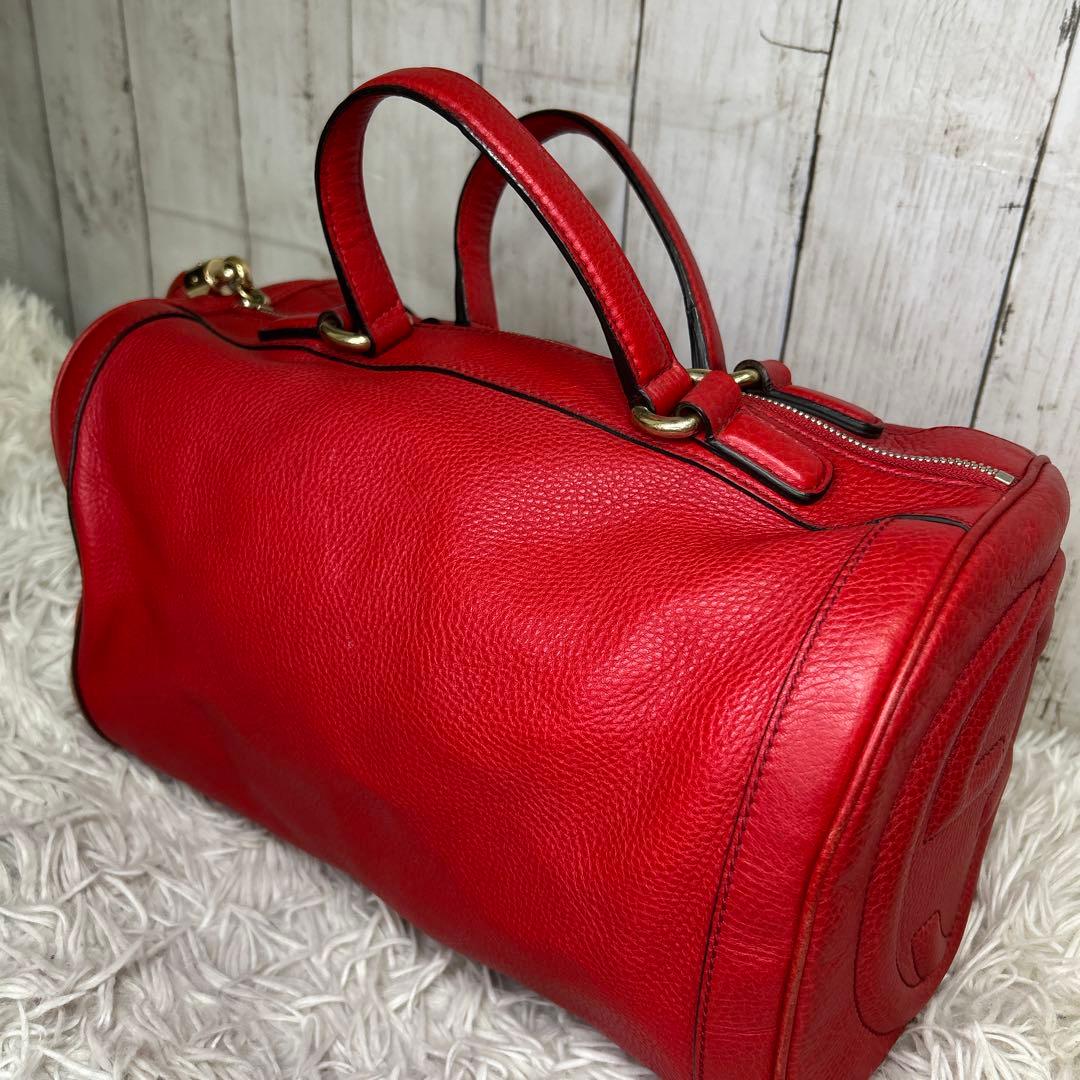 GUCCI ソーホー　ボストンバッグ ハンドバッグ レザー　レッド　GG 赤