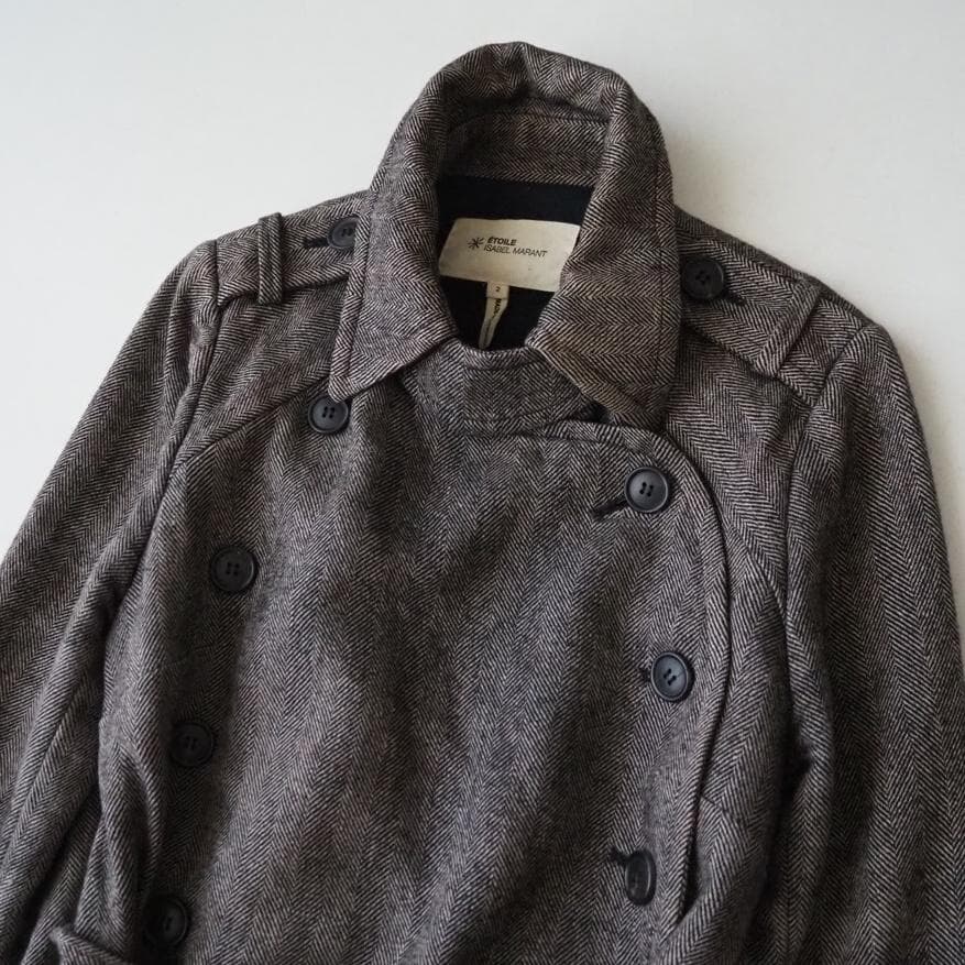 イザベルマランエトワール ロングコート リネンウール ヘリンボーン M
