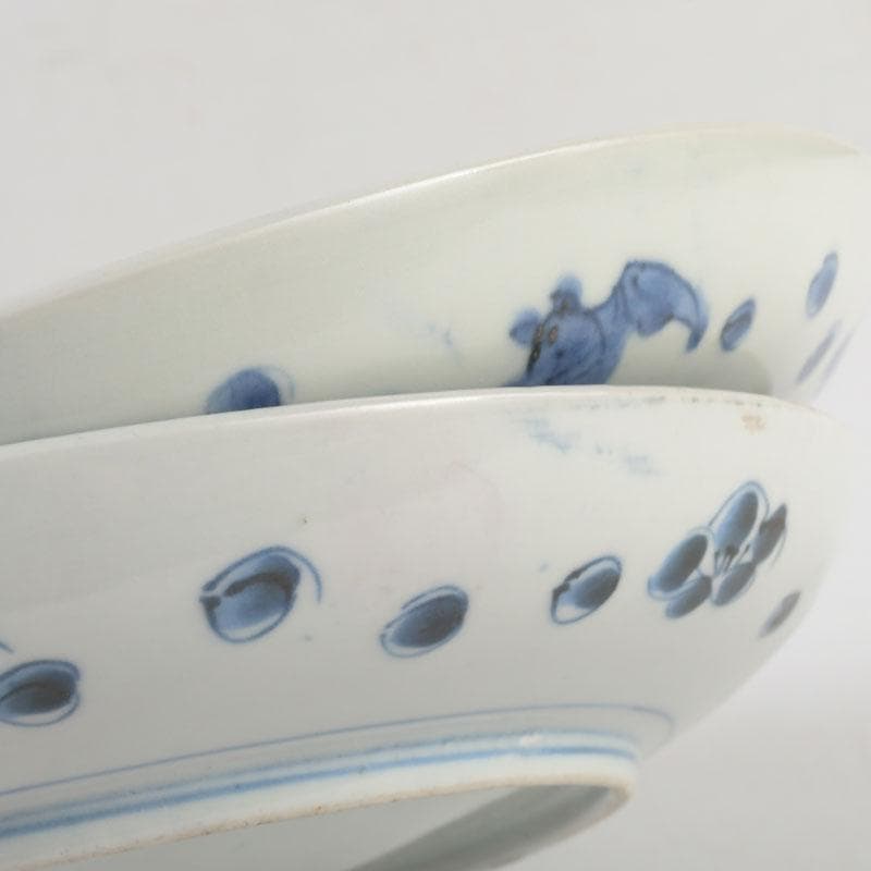 中国　青花　花草鳥文盤　皿　一對　在銘　C　9290