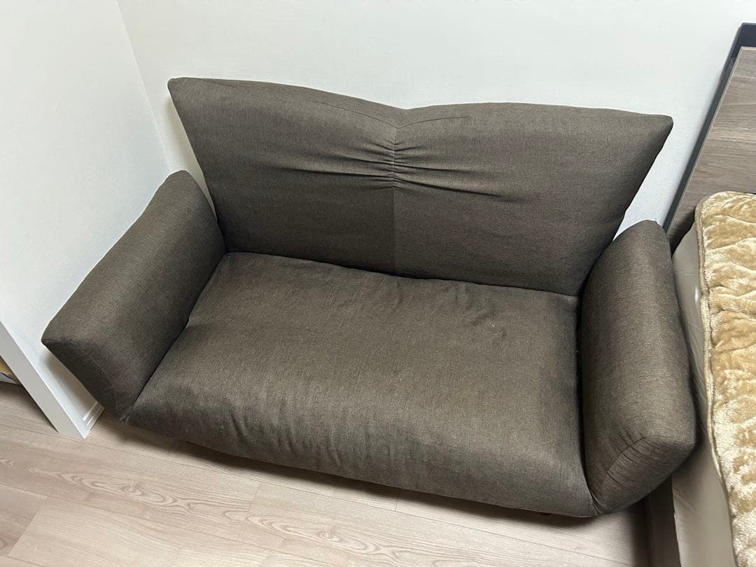 ブラウン 2人掛けファブリックソファ