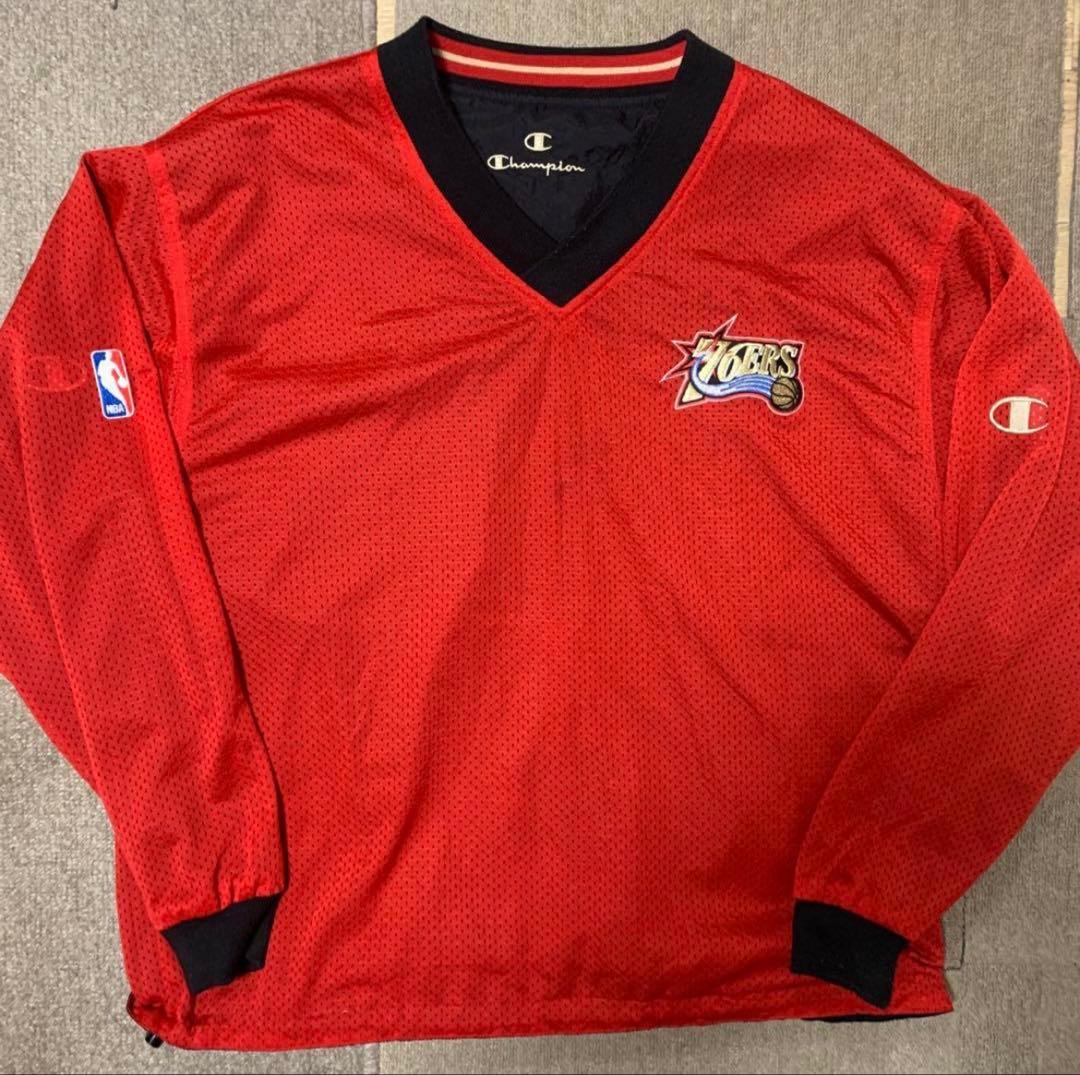 激レア76ERS Champion メッシュジャージ 黒 赤