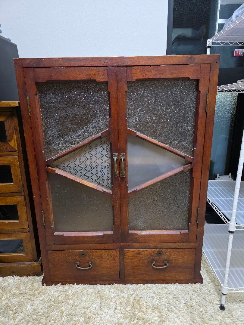 アンティーク　ガラス戸棚