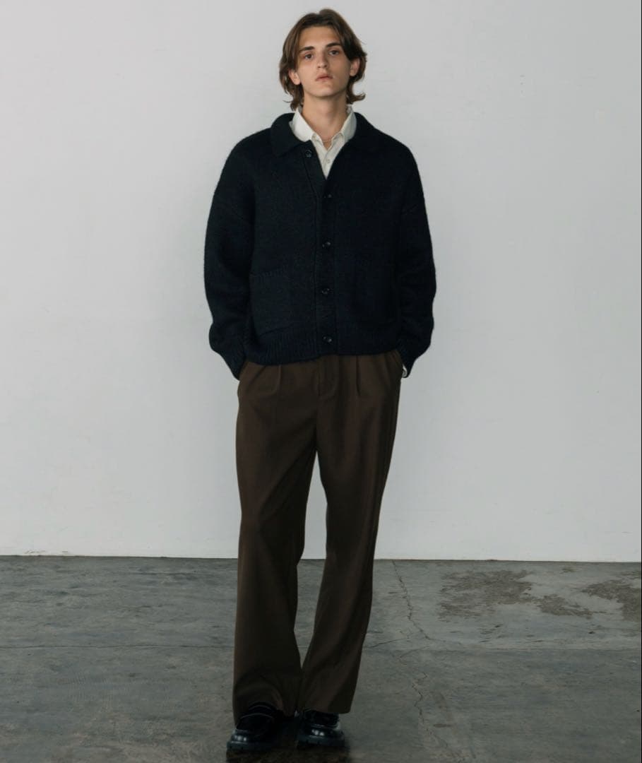 【LURAKU】 シャギーニットポロカーディガン　ブラック　Lサイズ